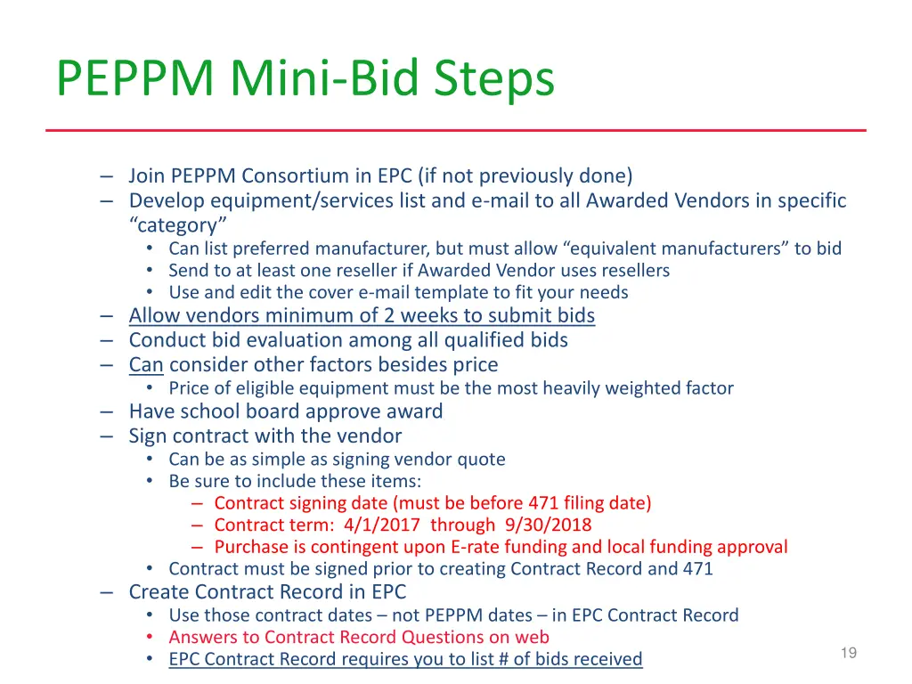 peppm mini bid steps