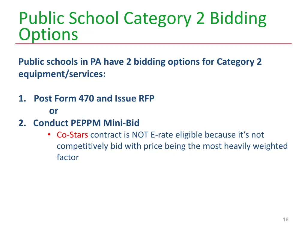 public school category 2 bidding options