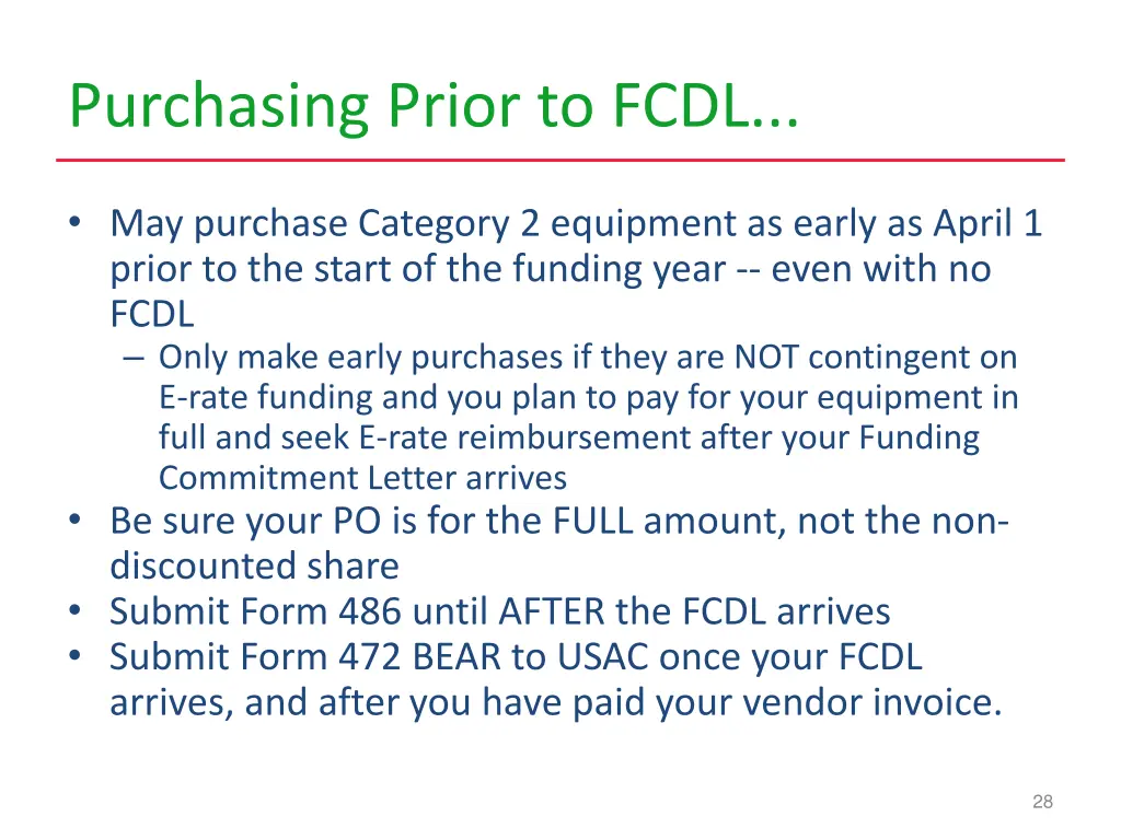 purchasing prior to fcdl