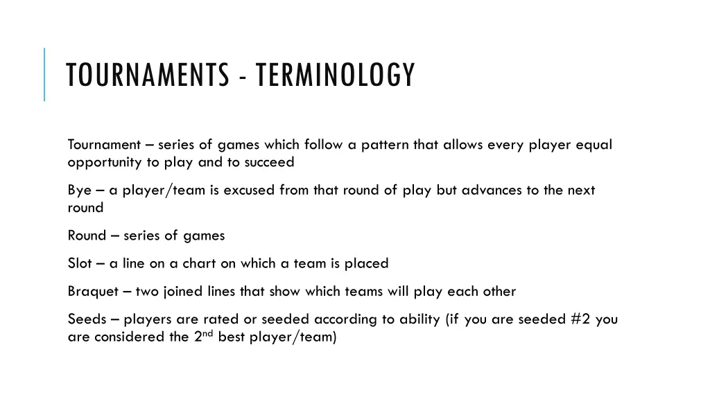 tournaments terminology