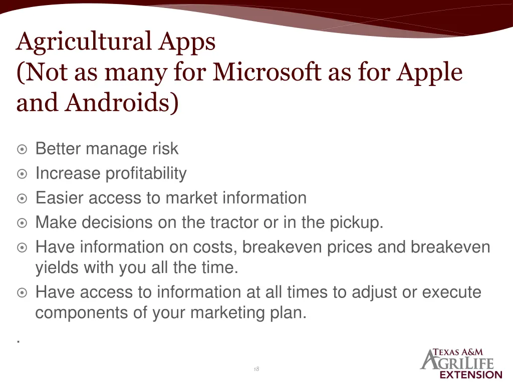 agricultural apps not as many for microsoft