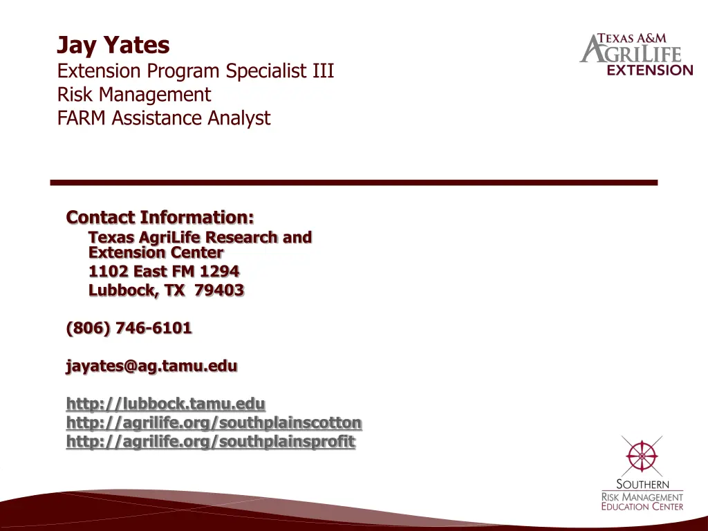 jay yates extension program specialist iii risk