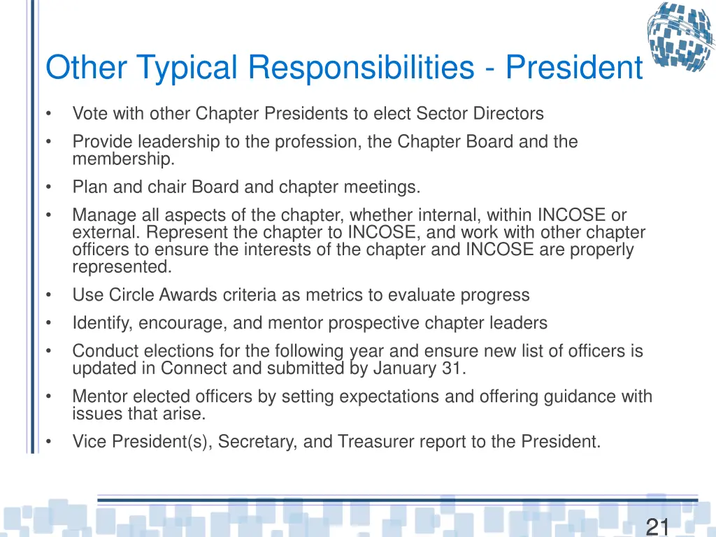 other typical responsibilities president