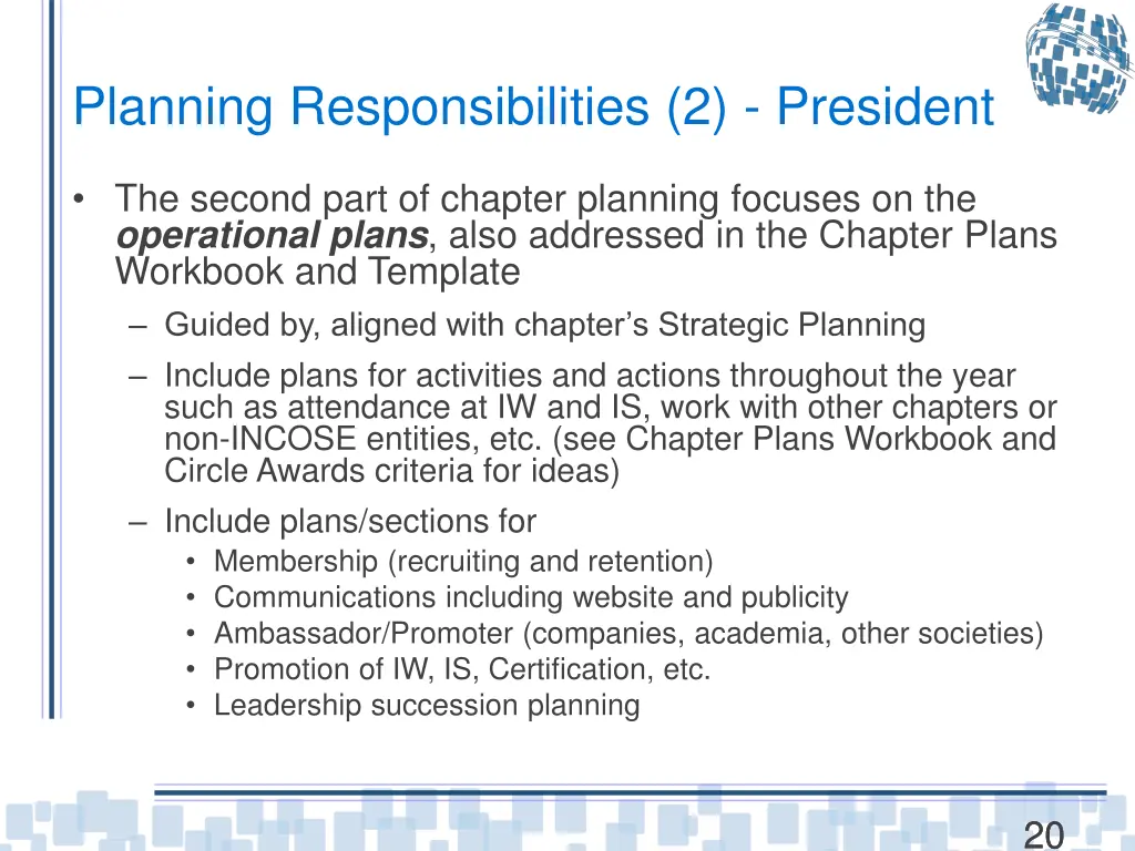 planning responsibilities 2 president
