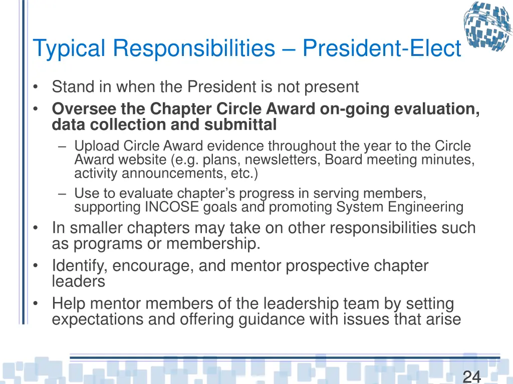 typical responsibilities president elect