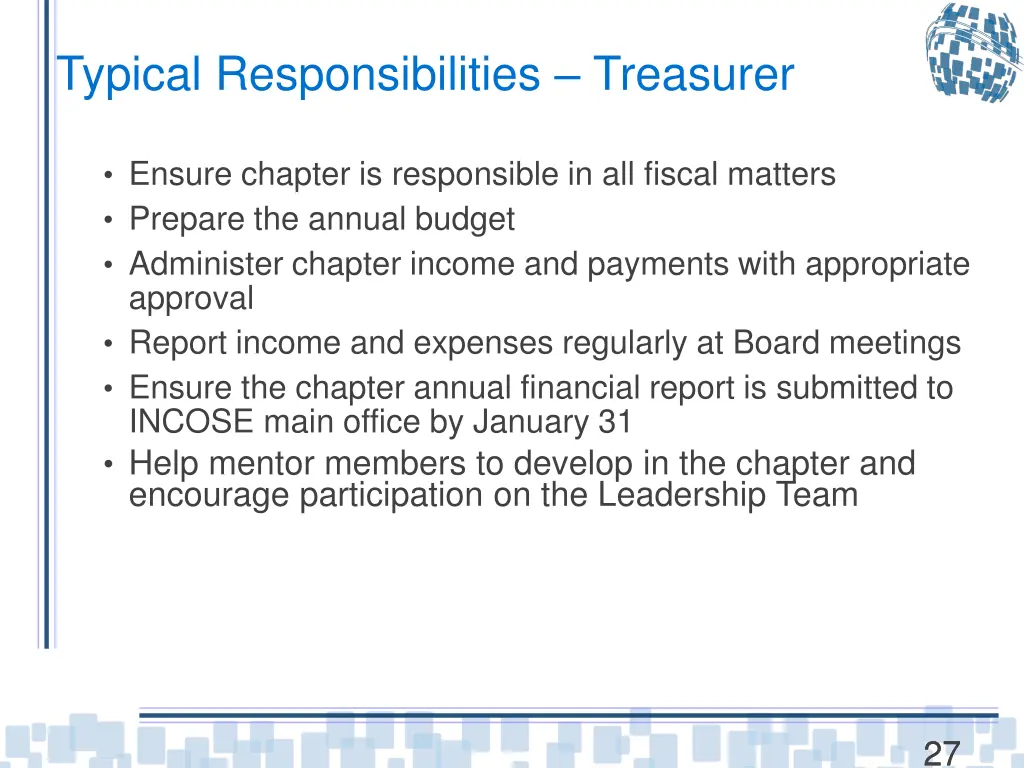 typical responsibilities treasurer