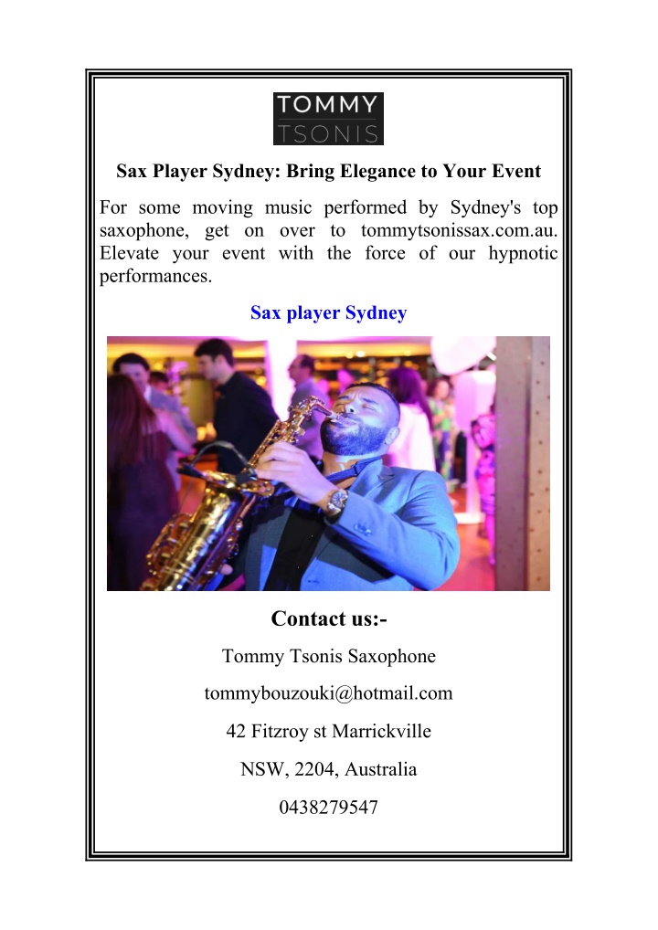 sax player sydney bring elegance to your event