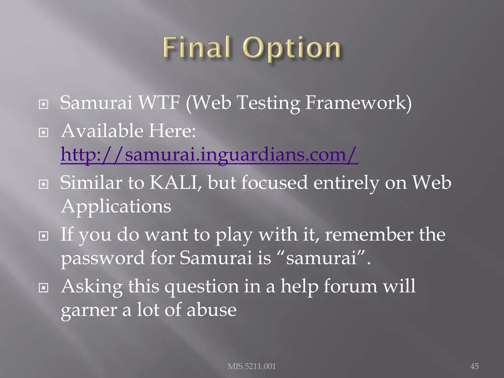samurai wtf web testing framework available here
