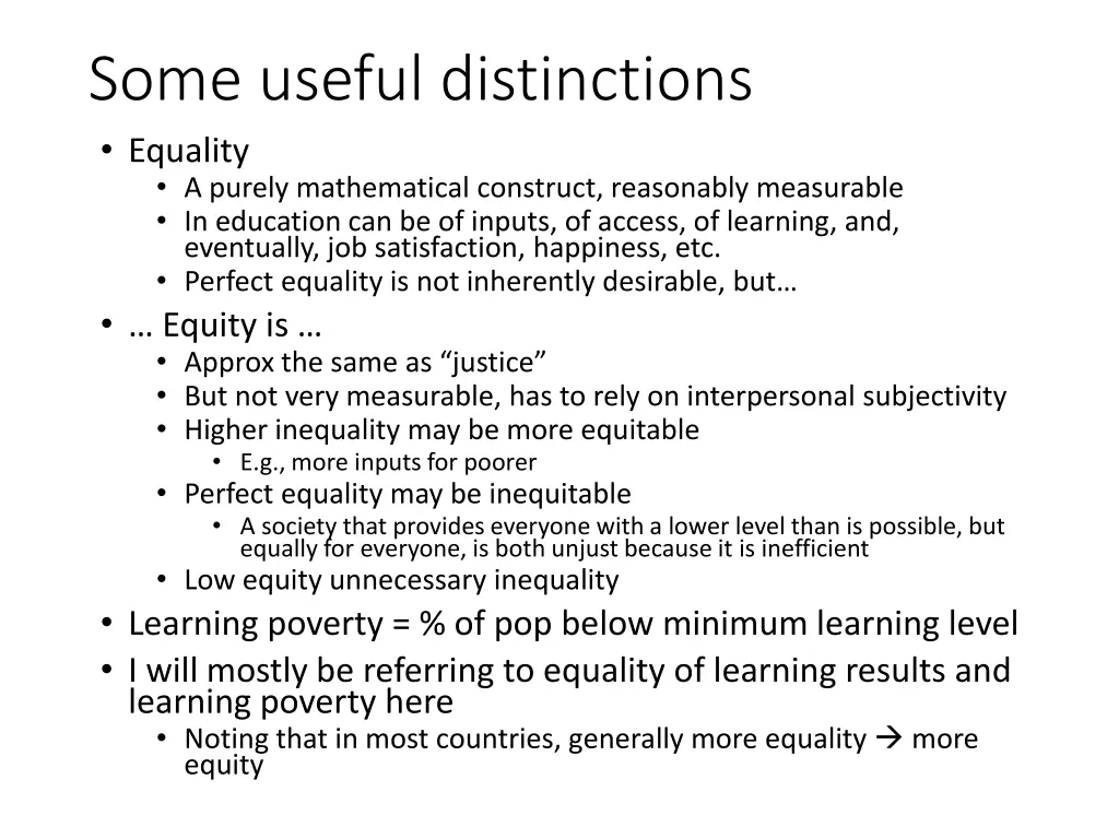 some useful distinctions equality a purely