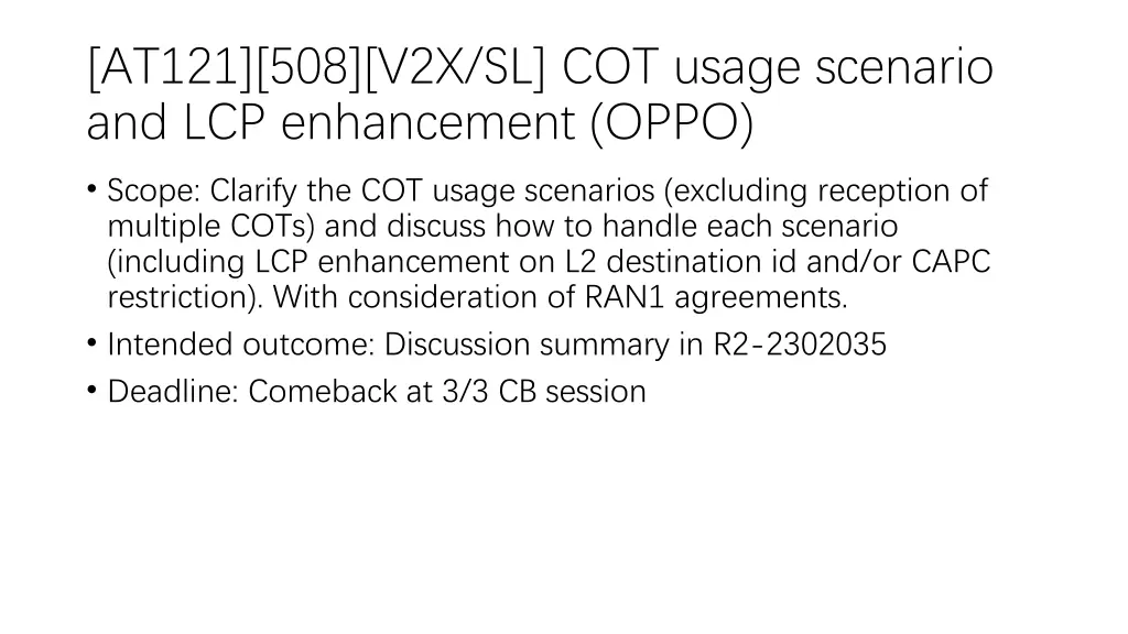 at121 508 v2x sl cot usage scenario