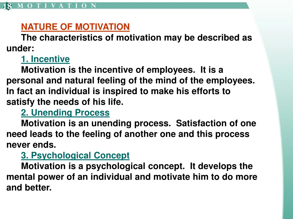 nature of motivation the characteristics
