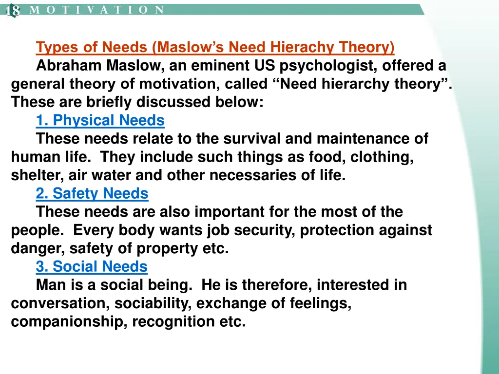 types of needs maslow s need hierachy theory