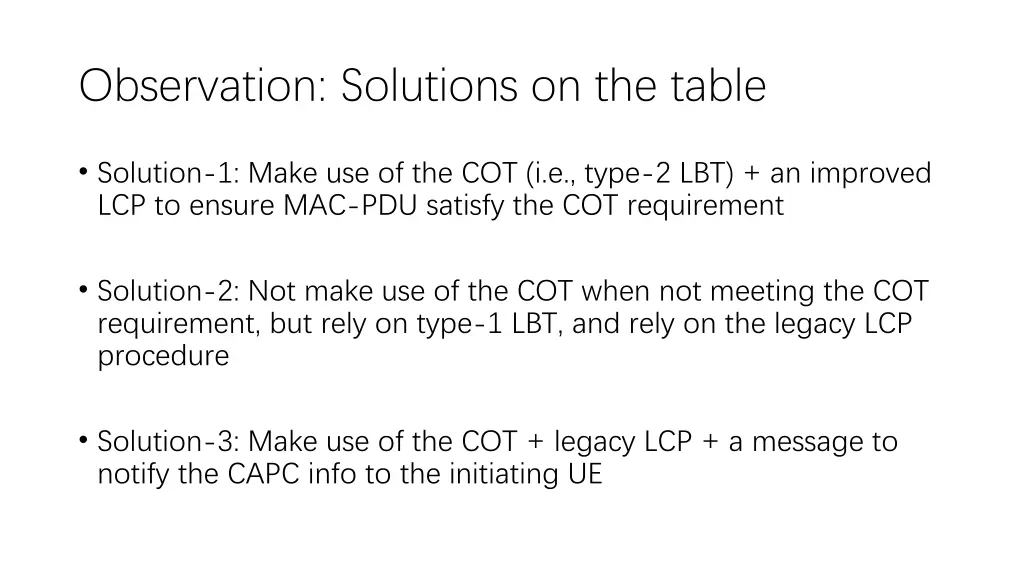 observation solutions on the table