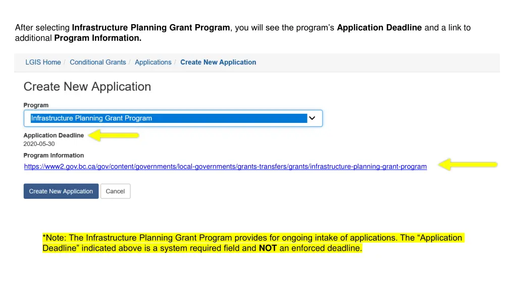 after selecting infrastructure planning grant
