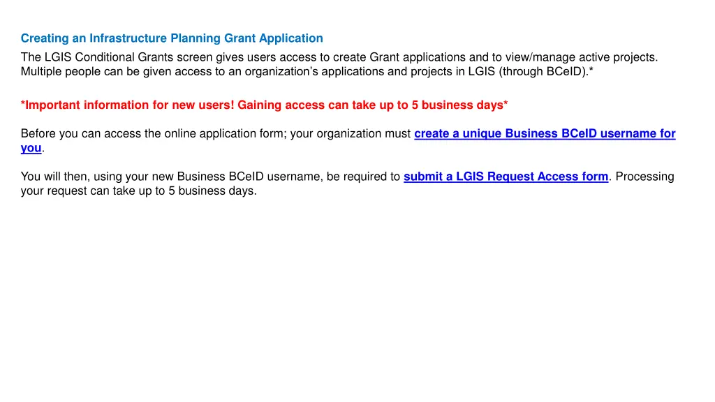 creating an infrastructure planning grant