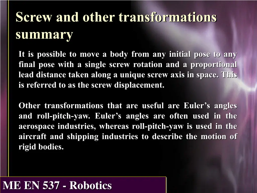 screw and other transformations summary 1