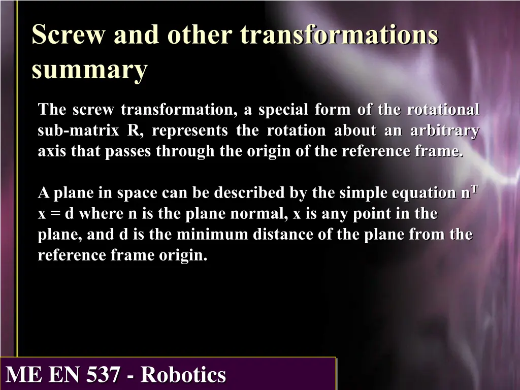 screw and other transformations summary