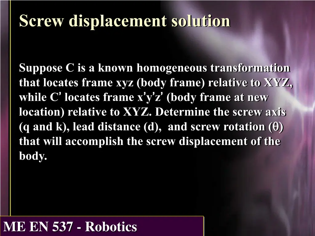 screw displacement solution