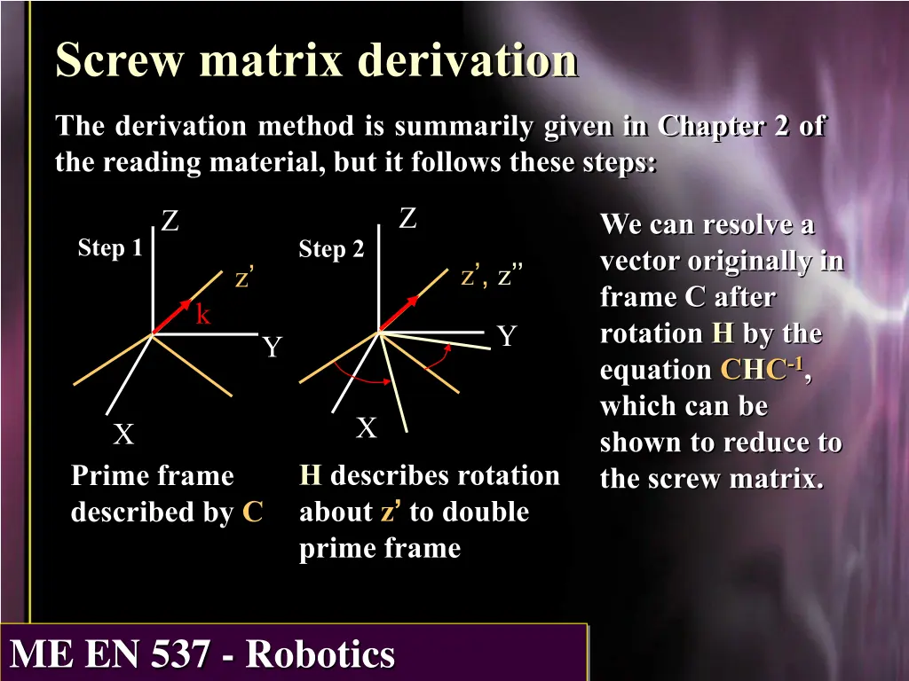 screw matrix derivation