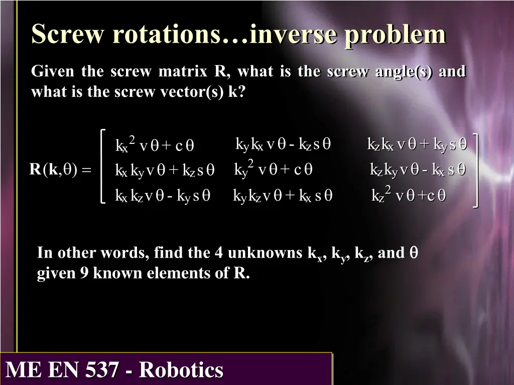 screw rotations inverse problem