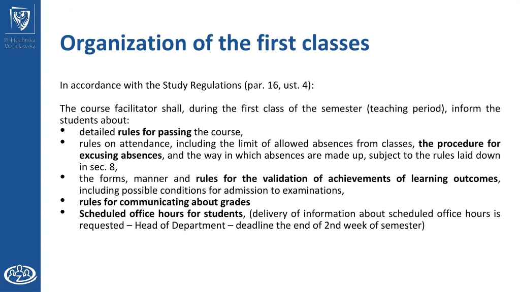 organization of the first classes