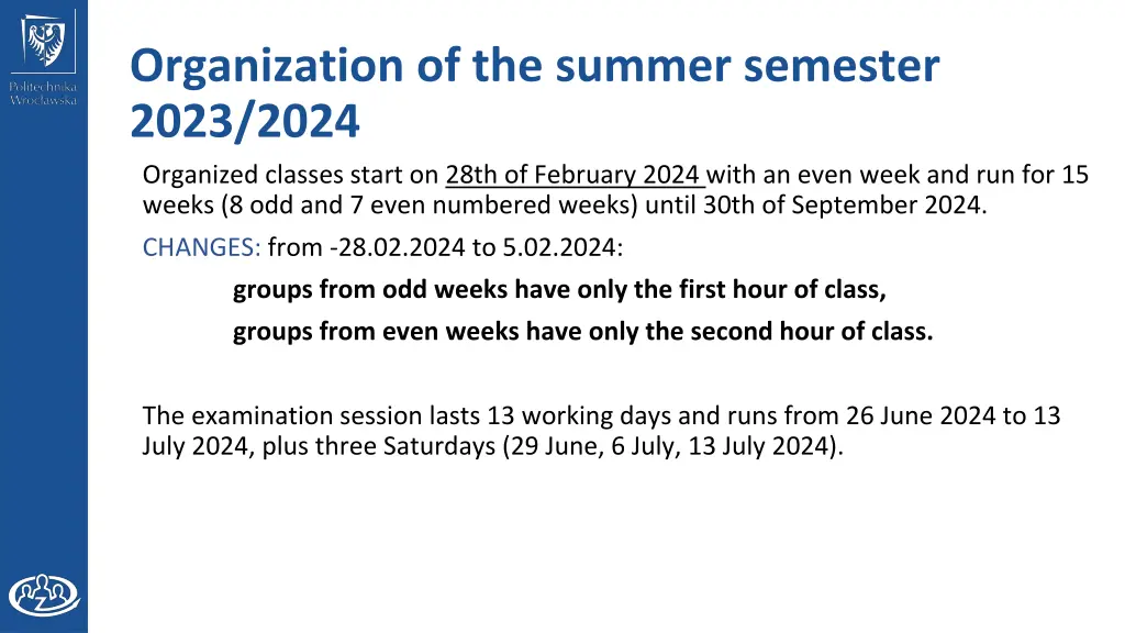 organization of the summer semester 2023 2024