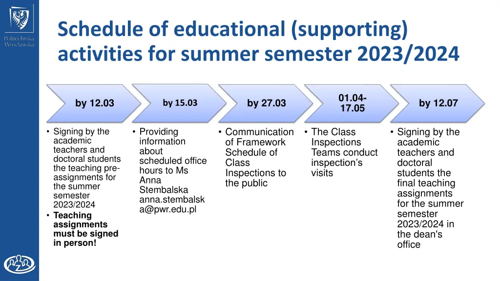 schedule of educational supporting activities