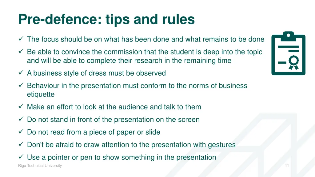 pre defence tips and rules