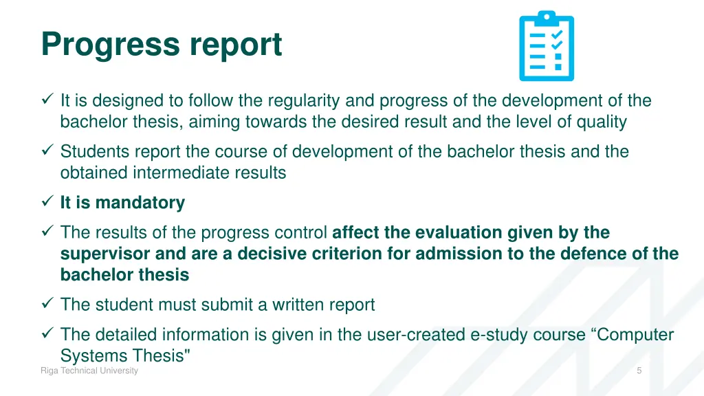 progress report