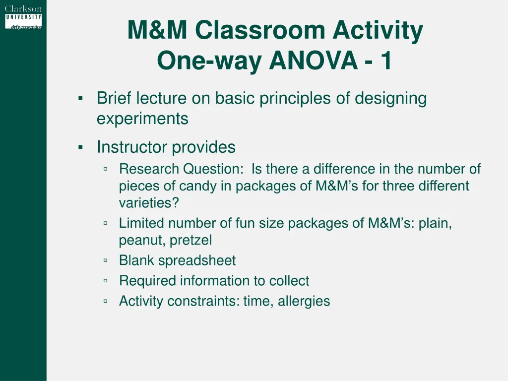 m m classroom activity one way anova 1