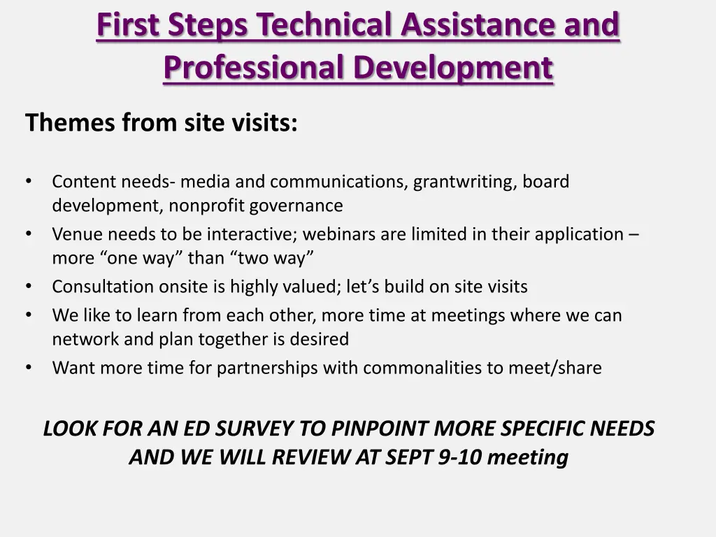 first steps technical assistance and professional