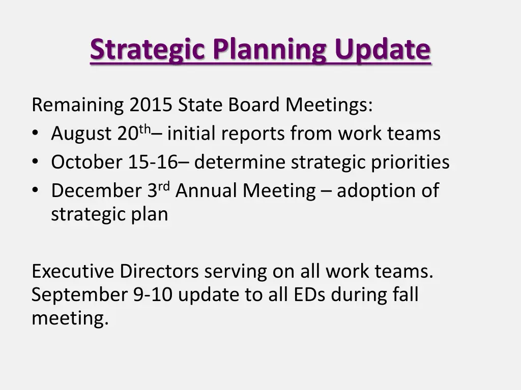 strategic planning update
