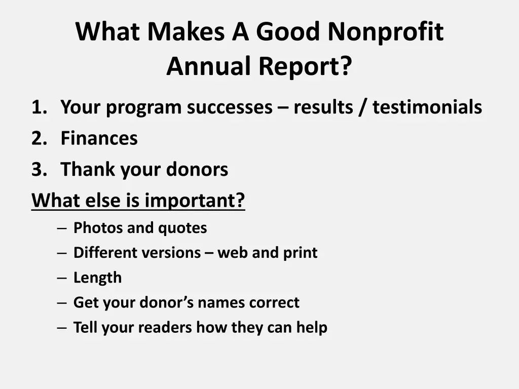 what makes a good nonprofit annual report