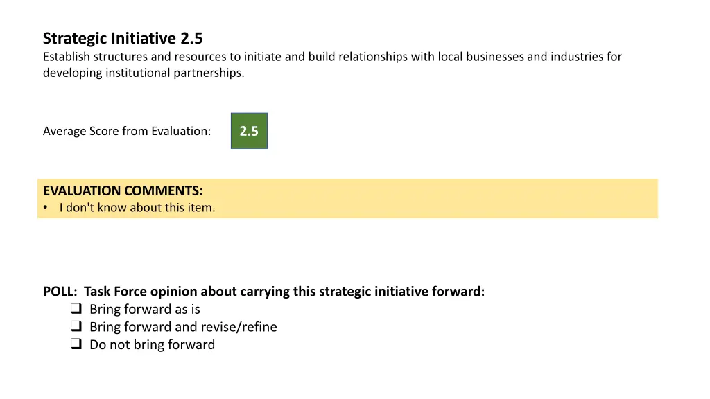 strategic initiative 2 5 establish structures