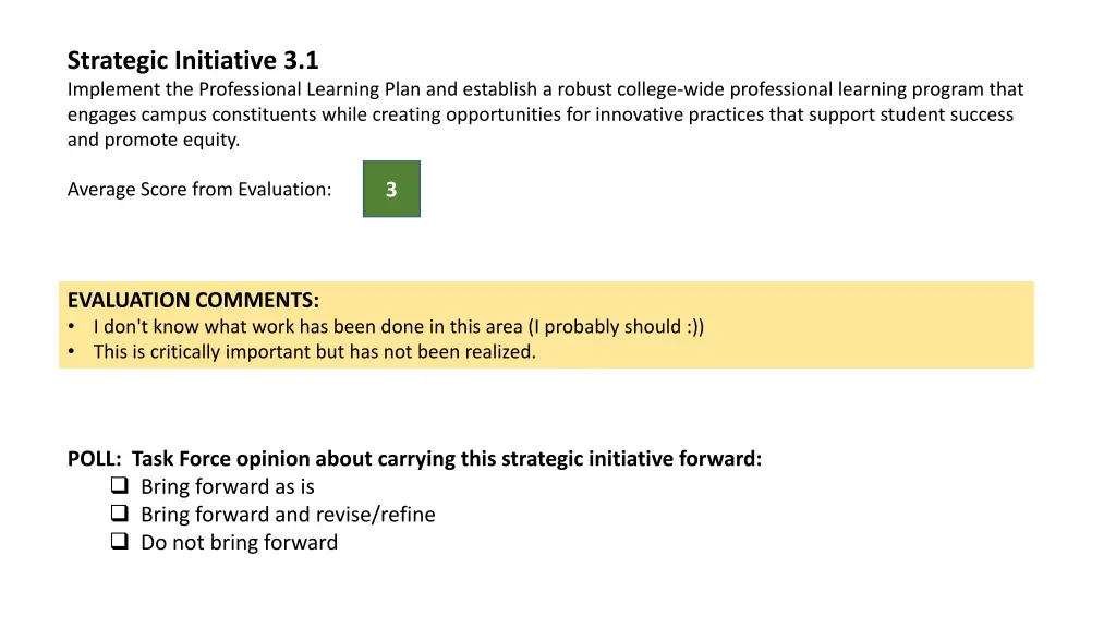 strategic initiative 3 1 implement