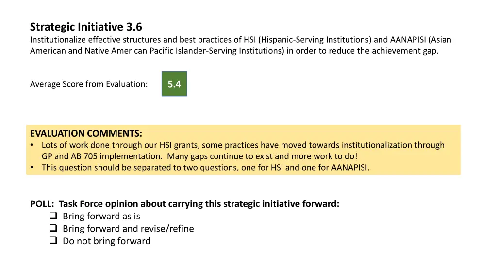 strategic initiative 3 6 institutionalize