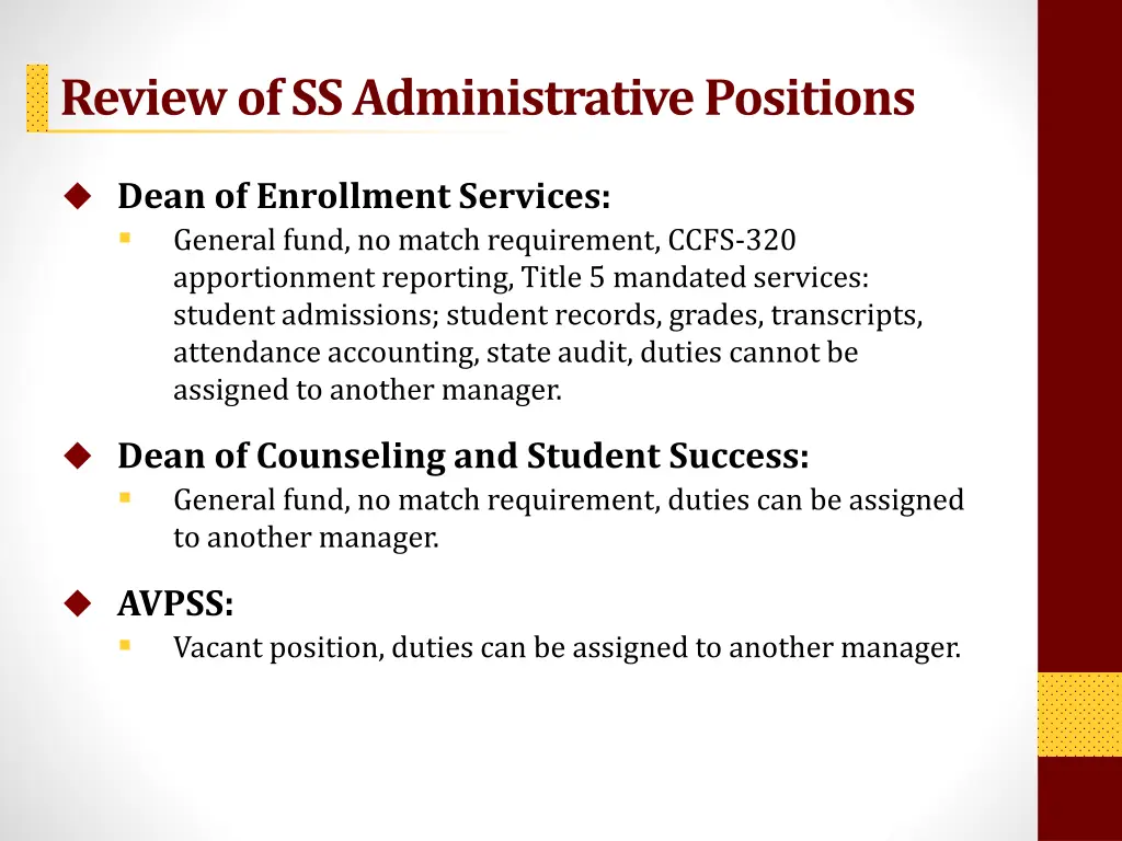 review of ss administrative positions 1