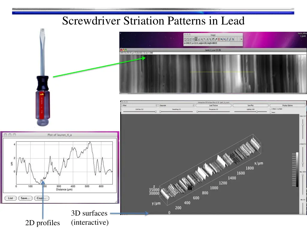 screwdriver striation patterns in lead