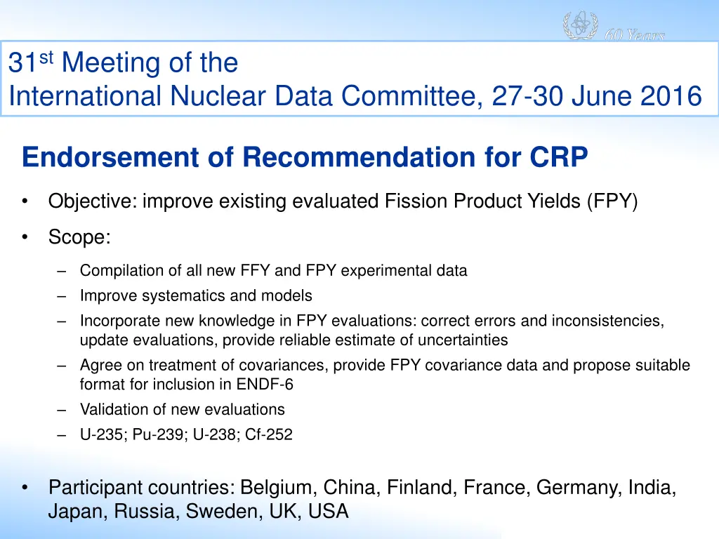 31 st meeting of the international nuclear data