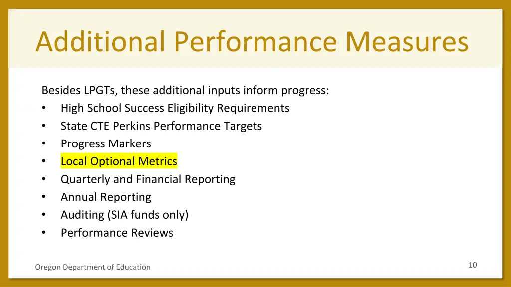 additional performance measures