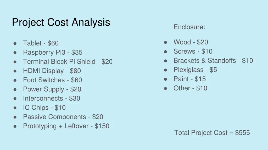 project cost analysis