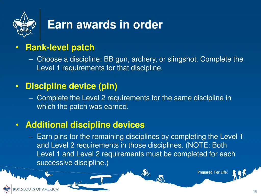 earn awards in order