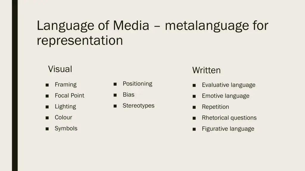 language of media metalanguage for representation