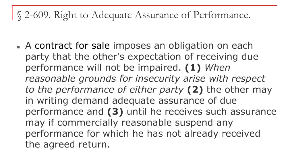 2 609 right to adequate assurance of performance
