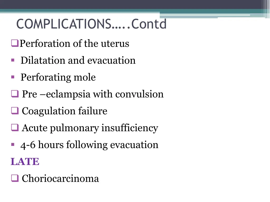 complications contd