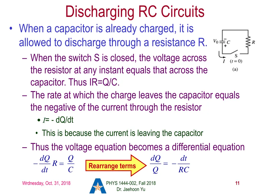 discharging rc circuits when a capacitor
