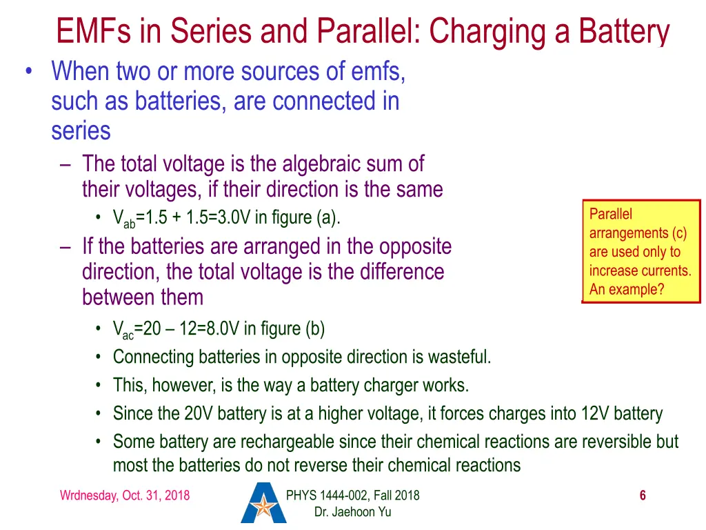 emfs in series and parallel charging a battery