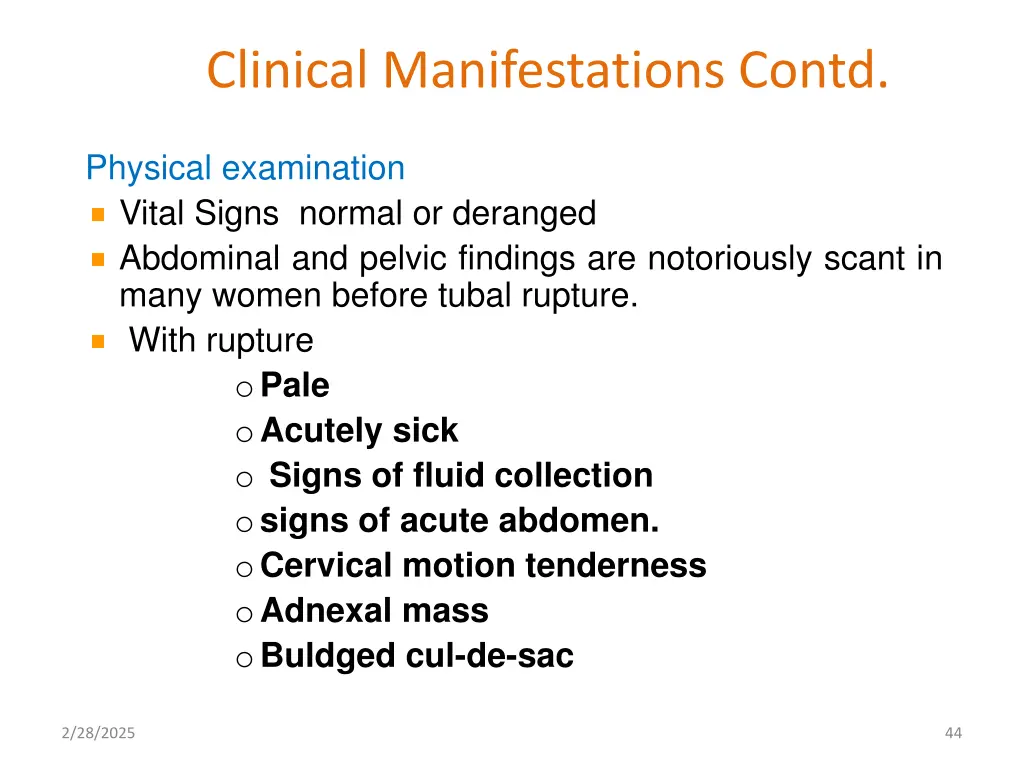 clinical manifestations contd
