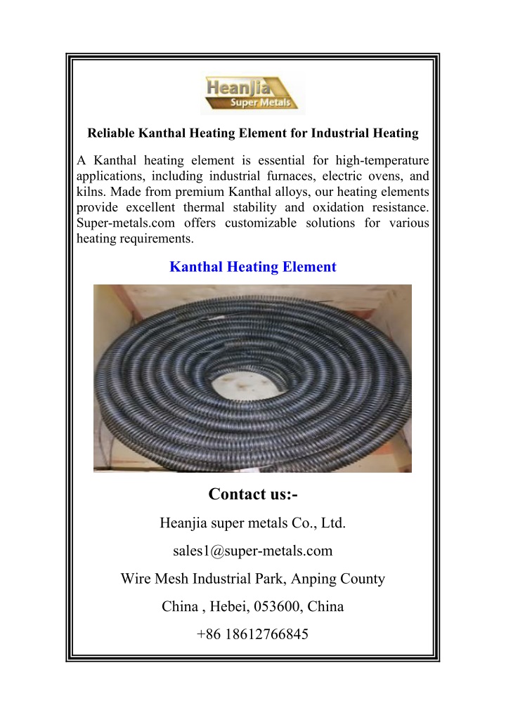 reliable kanthal heating element for industrial