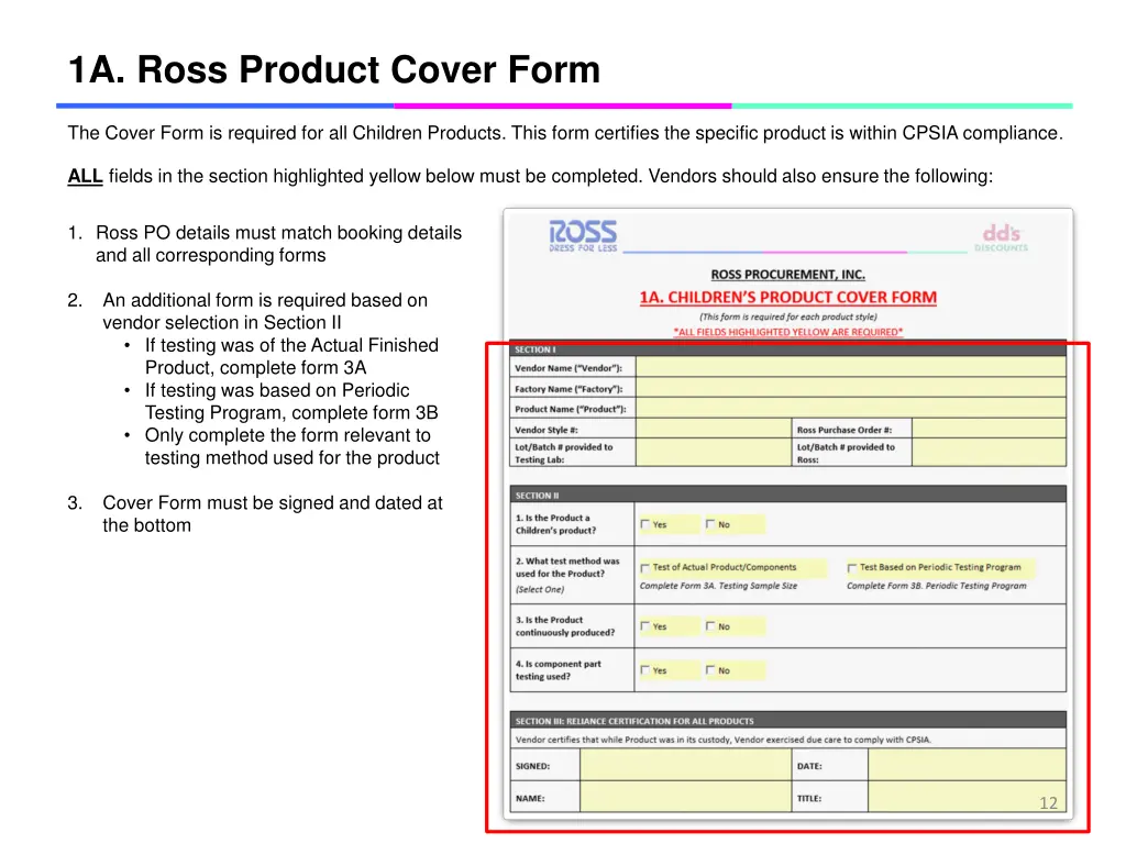 1a ross product cover form